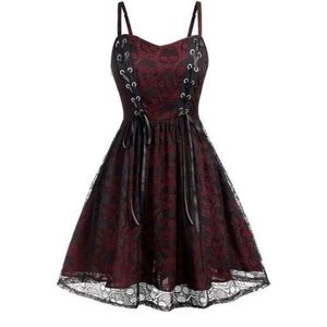 Red skull pattern spaghetti dress